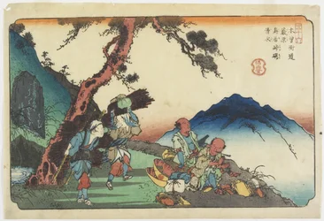 Nr. 36: Brunnen und Tintenstein am Torii-Pass nahe der Yabuhara-Station, 1830-1844